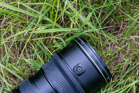 Nature photography equipment outdoors on grass fieldの写真素材