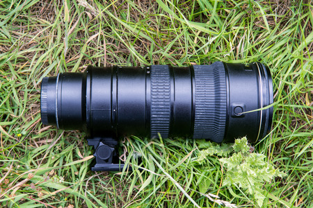 Nature photography equipment outdoors on grass fieldの写真素材