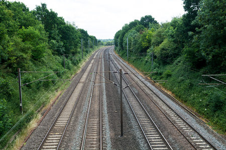 Train tracks, long straight rail tracks with no trainの写真素材