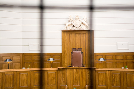 Courthouse, interior view of disused court roomの写真素材