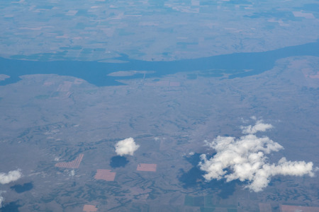 Ariel view of rural farm land from high aboveの写真素材