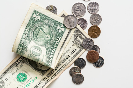 American money, currency isolated on white backgroundの写真素材