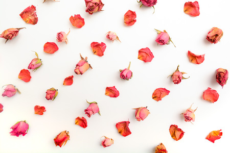 Floral pattern flat lay. Overhead top view of flower petal design for flower backgroundの写真素材