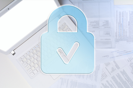 Personal data and sensitive information secured by protected computerの写真素材