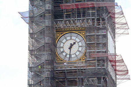 Big Ben in central London with scaffold during cleaning and refurb workの写真素材