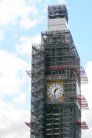 Big Ben in central London with scaffold during cleaning and refurb workの写真素材