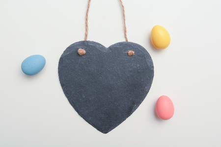 Easter eggs and heart. Blank for your Easter messageの写真素材
