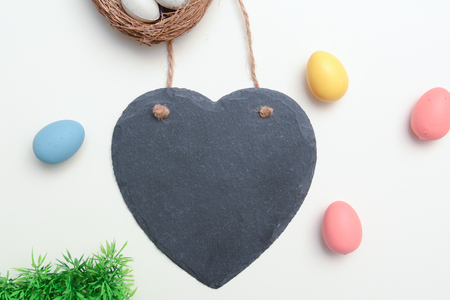 Easter eggs and heart. Blank for your Easter messageの写真素材