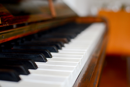 Piano keyboard of a classic wooden pianoの写真素材