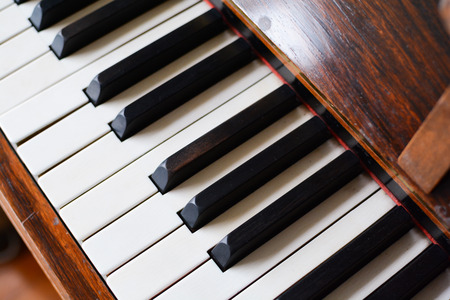 Piano keyboard of a classic wooden pianoの写真素材