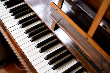Piano keyboard of a classic wooden pianoの写真素材