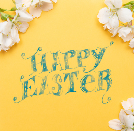 Happy Easter text. Message in hand written fontの写真素材
