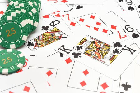 Casino games background with cards and chipsの写真素材