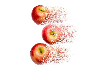Fresh red apples disintegrate to white for concept of food waste and recycle metaphorの写真素材