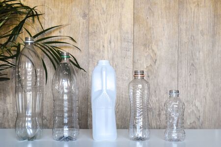 Plastic recycling, plastic bottles and containers from household waste to recycle and re useの写真素材