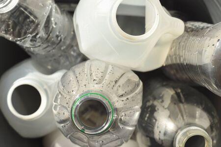 Plastic recycling, plastic bottles and containers from household waste to recycle and re use