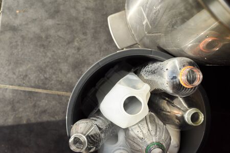 Plastic recycling, plastic bottles and containers from household waste to recycle and re useの写真素材