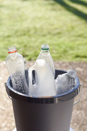 Plastic recycling, plastic bottles and containers from household waste to recycle and re useの写真素材
