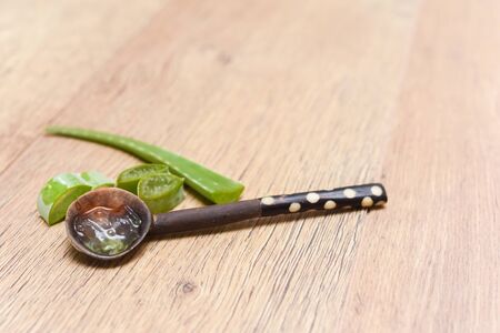 Aloe vera plant cut up in slices with aloe gel for natural healing and beauty productsの写真素材