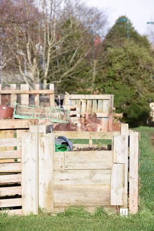 Compost heap at a community garden to make fertile soil to grow vegetablesの写真素材