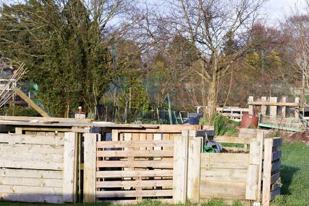 Compost heap at a community garden to make fertile soil to grow vegetablesの写真素材