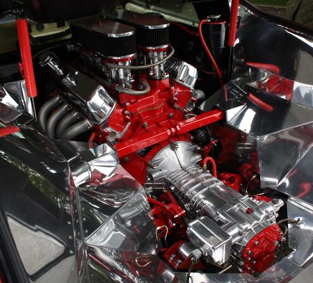 Engine in the compartment of a luxury, high performance carの写真素材