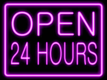 Abstract resembling 24 hours neon sign - suitable for night time retail conceptsの写真素材