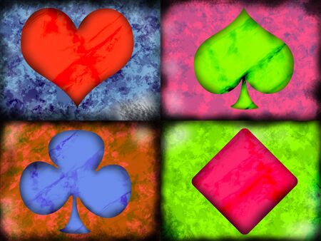 Depiction of the four suits of playing cards in a grunge styleの写真素材