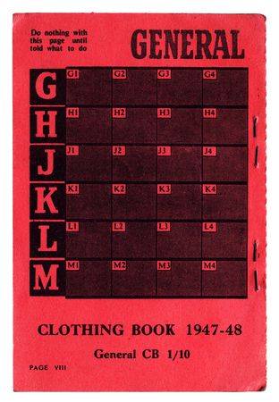 Rear view of a clothing ration book from 1947. Front of this book is also available.の写真素材