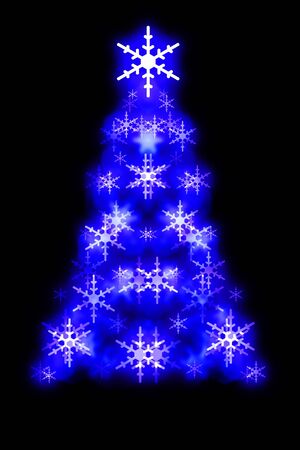 Symmetrical Christmas tree shape made up from glowing snowflake shapesの写真素材