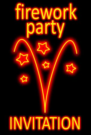 Fireworks party invitation in a neon sign styleの写真素材