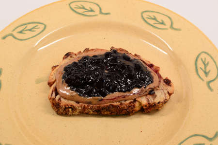 Almond Butter and Wild blueberry on Cranberry Hazelnut Breadの写真素材