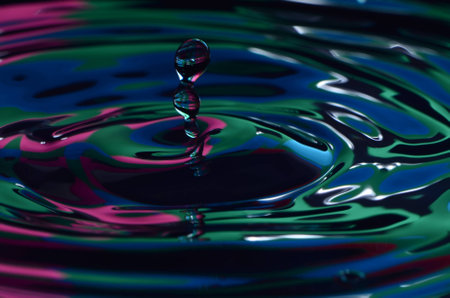 Droplet On Green,Silver And Blue Waterの写真素材