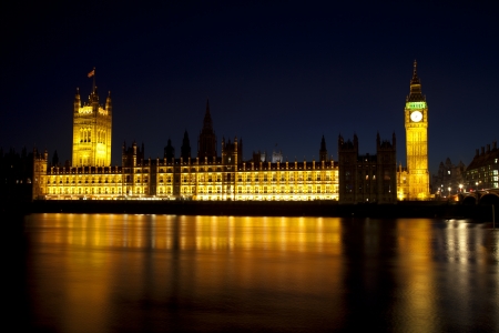 Big Ben and houses of parliament at nightの写真素材
