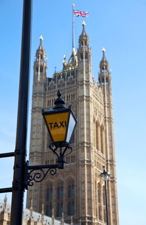 Old taxi sign at Houses of Parliament in London United Kindgdomの写真素材