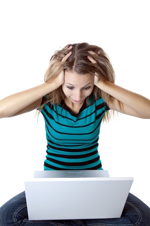 Woman receives some stressful newsの写真素材