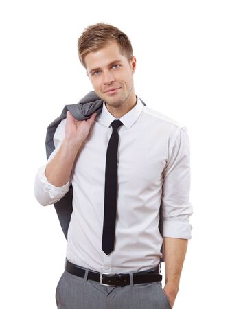 Portrait of a handsome businessman with jacket over his shoulderの写真素材