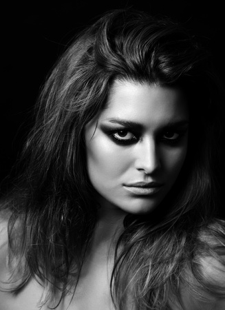Beauty with dark eye make up in black and whiteの写真素材