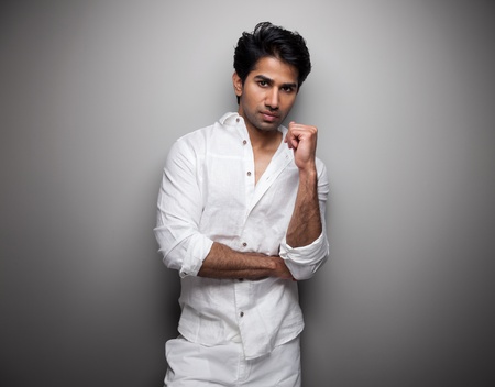 Portrait of an Indian man wearing white clothesの写真素材