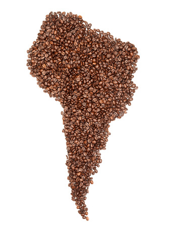 Coffee beans in shape of a South American mapの写真素材