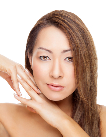 Thai beauty with perfect skin isolated on whiteの写真素材