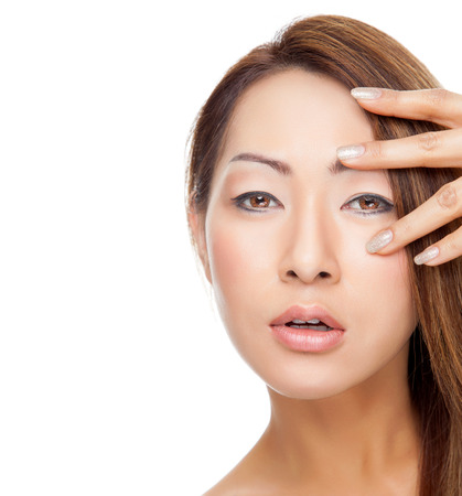 Thai beauty with perfect skin isolated on whiteの写真素材
