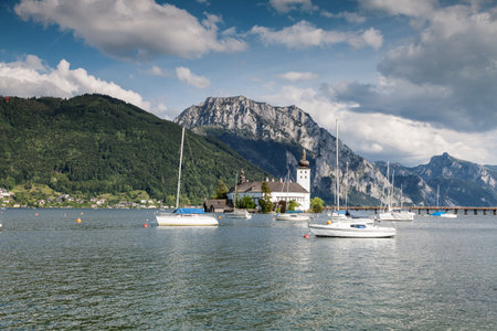 Castle on Traunsee lake in Austriaのeditorial素材