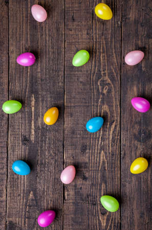 Traditional Easter eggs on a wooden backgroundの写真素材