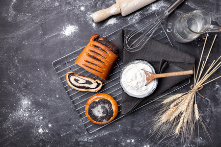 Delicious, fresh and sweet seasonal pastry backgroundの写真素材