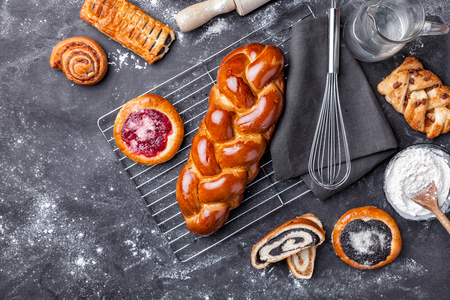 Delicious, fresh and sweet seasonal pastry backgroundの写真素材