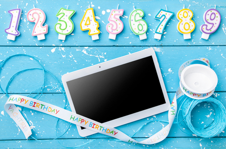 Colorful Happy Birthday background with copyspaceの写真素材