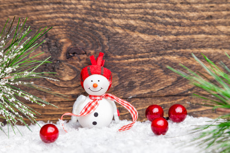 Traditional Christmas decoration on wooden background with copy spaceの写真素材