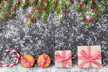 Traditional Christmas decoration background with copy spaceの写真素材