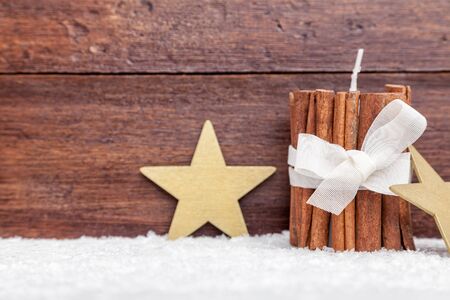 Traditional Christmas decoration background with snowの写真素材